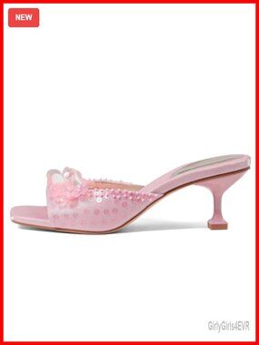 Sequin Kitten Heel Sandals Square Toe Slingback Low Heel